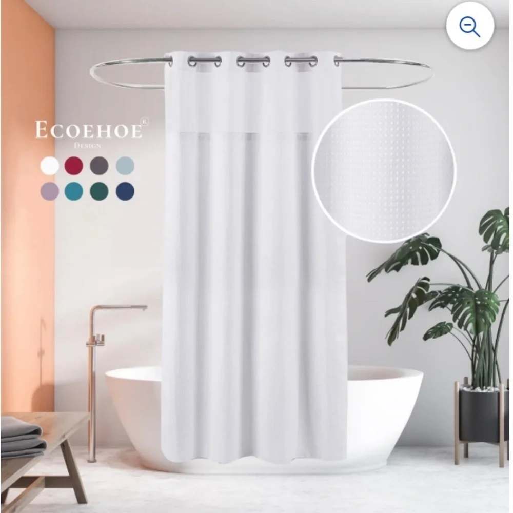 Ecoehoe Hotel Grade Waffle Fabric Hook Free Shower Curtain Top See Throu…